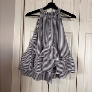 Emery Rose Seersucker Blue & White Striped Layered Blouse Size M